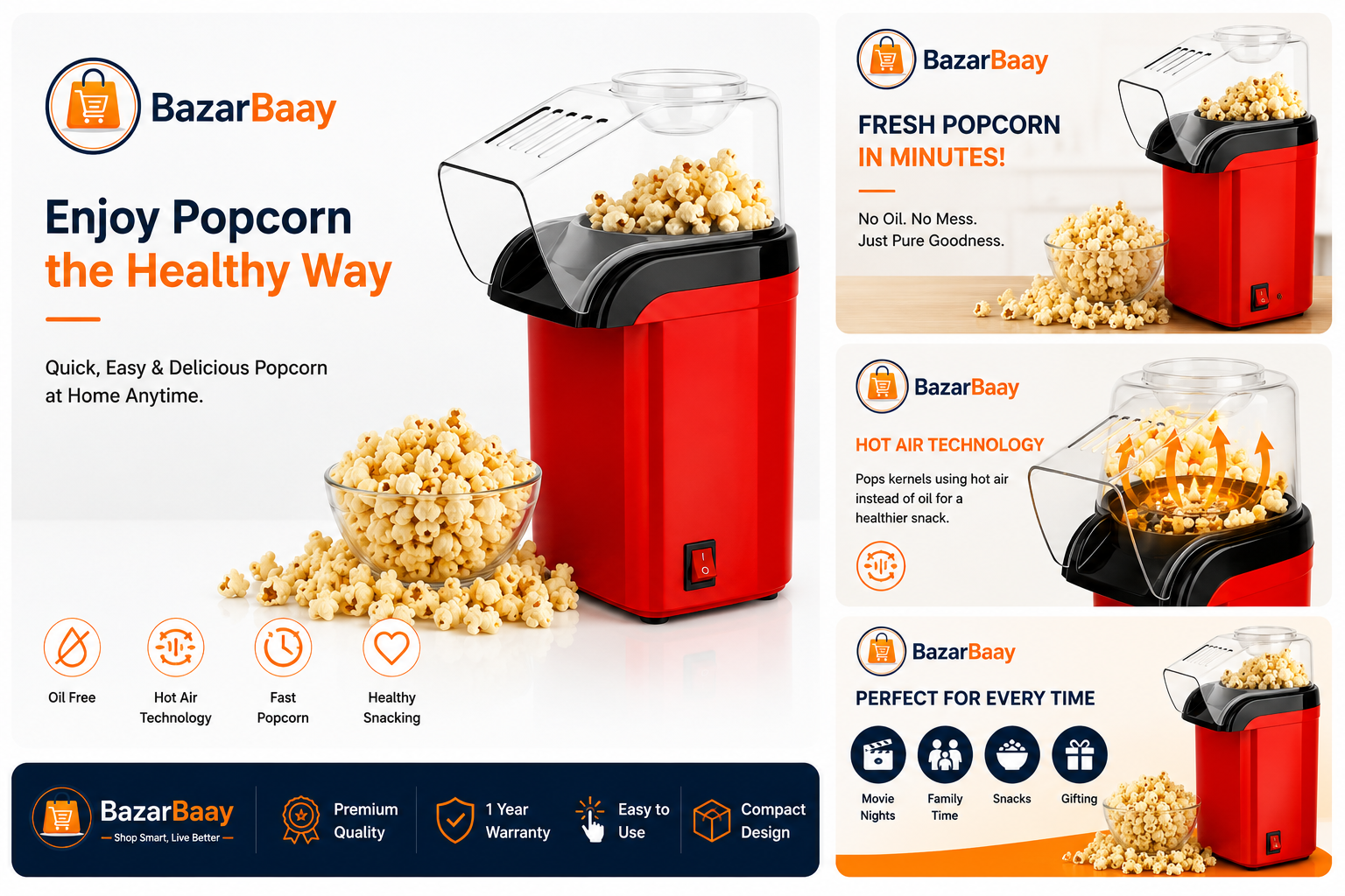 Mini Hot Air Popcorn Maker Machine
