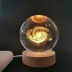 3D Galaxy Crystal Ball LED Night Light with Wooden Base