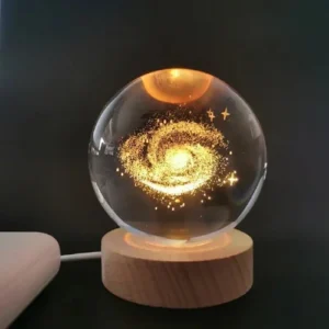 3D Galaxy Crystal Ball LED Night Light with Wooden Base