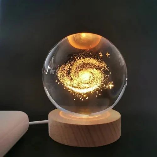 3D Galaxy Crystal Ball LED Night Light with Wooden Base